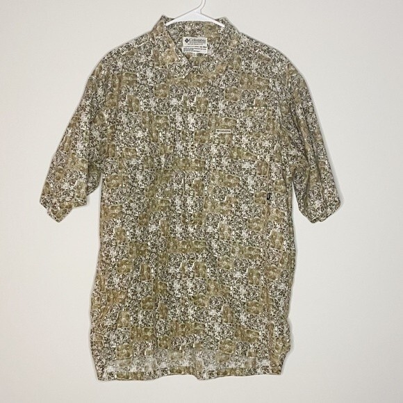 Columbia Mens Green Hawaiian Marlin Fish Button Up Camp Shirt Size Large - Picture 1 of 9